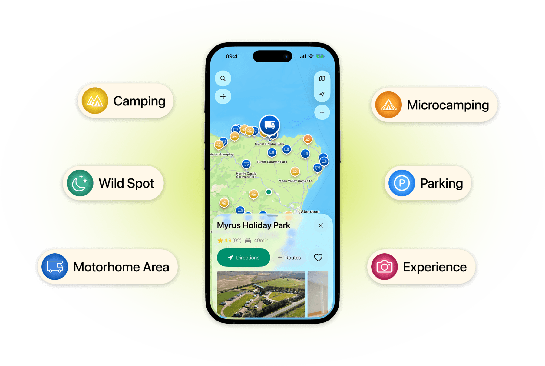 Campernight map with spot types